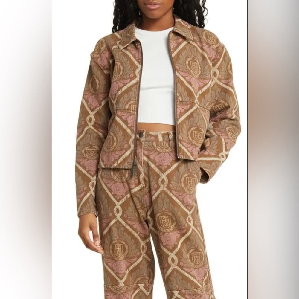 Honor The Gift -Brown and Pink Patterned‎ Women's Jacket and Pants Set